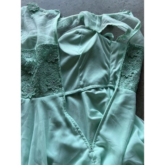 Vintage City Triangles Long Green Mint Dress Prom White Stones Women’s Sz 3 - Picture 14 of 16
